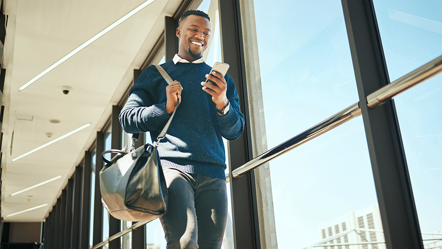Employee reviewing expenses on phone